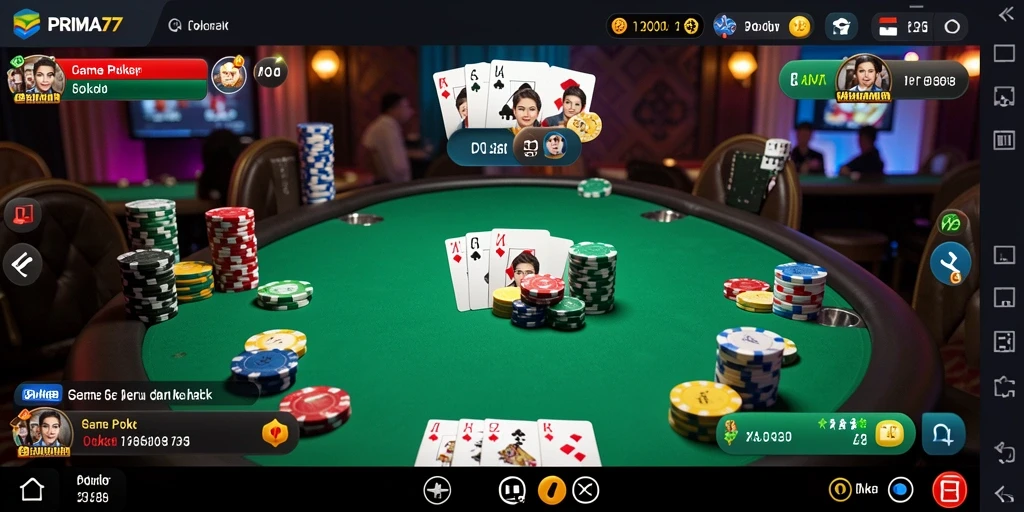 Tampilan antarmuka PRIMA77 yang menarik untuk permainan poker.